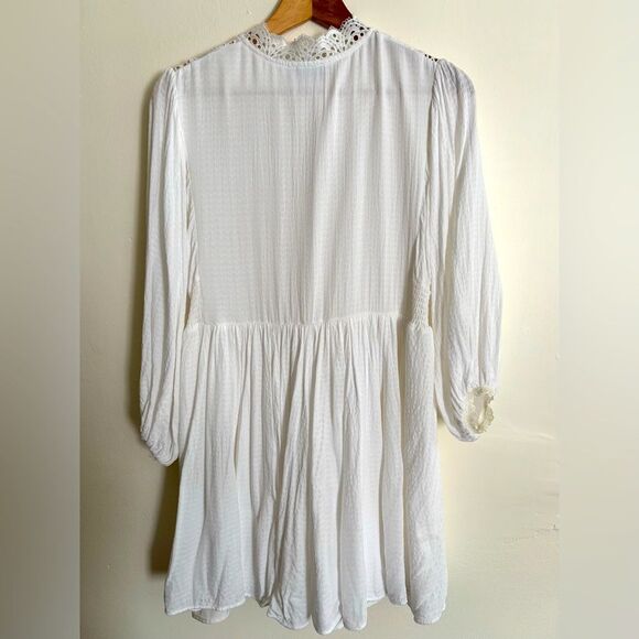 White Boho Embroidered Eyelet Detail Babydoll Dress Medium - Picture 4 of 10